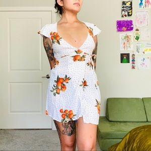 ❌SOLD❌ white polka dot & oranges mini wrap dress